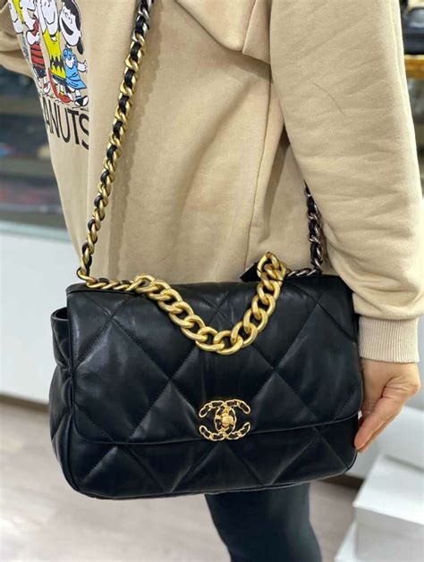 chanel 19 black flap bag|chanel 19 size comparison.